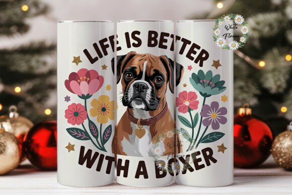 Boxer Dog with Flowers 20oz Tumbler Wrap
