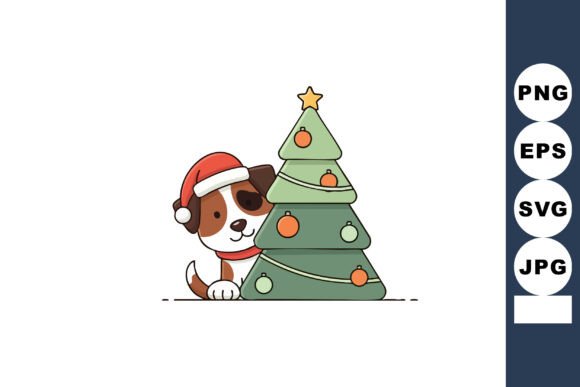 Cute Dog Wearing Santa Hat Peeking Behin