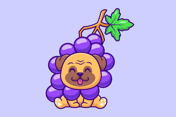 Cute Pug Dog Grape Cartoon Illustration