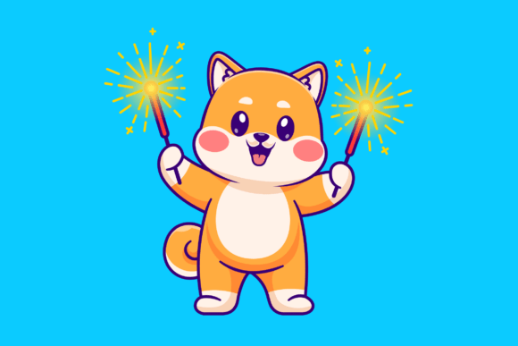 Cute Shiba Inu Dog Playing Fireworks