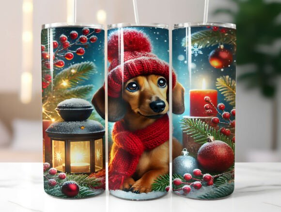 Dachshund Dog Christmas Tumbler Wrap PNG