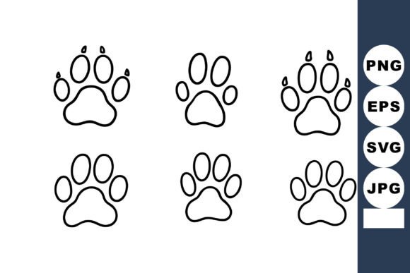 Dog Paw Prints Pattern in Black Outline