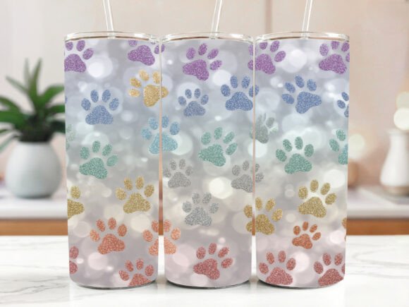 Dog Paw Tumbler Wrap Cute Glitter Paw
