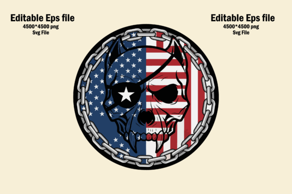 Dog Skull with American Flag and Eye Pat