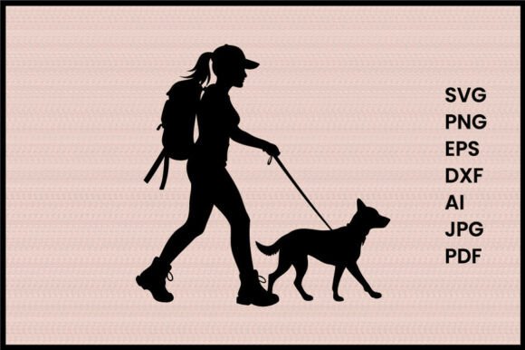 Female Hiker Walking with Dog Silhouette Review