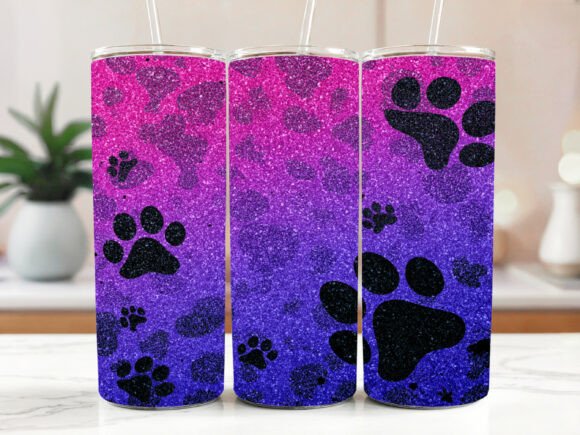 Glitter Dog Paw Prints 20 Oz Skinny