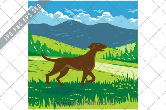 Pointer Dog with Mount Redfield WPA Art