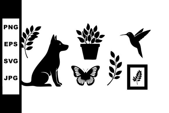 Silhouette Dog Butterfly Hummingbird and