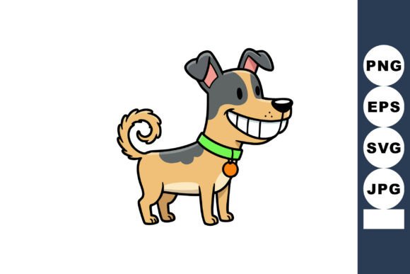 Smiling Small Dog with Curled Tail in Cartoon Style